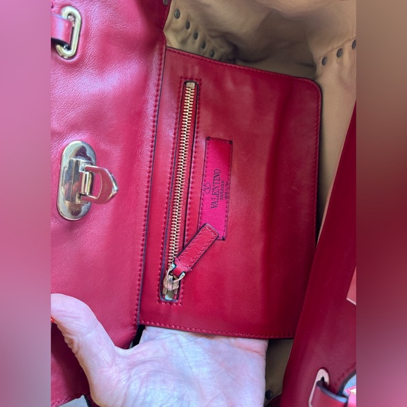 Valentino Garavani, red color leather , two way, rockstud tote. - Picture 7 of 11